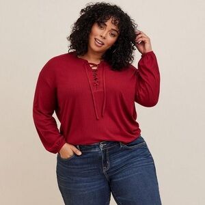 Torrid Texture Jersey Lace-Up Drop Shoulder Top